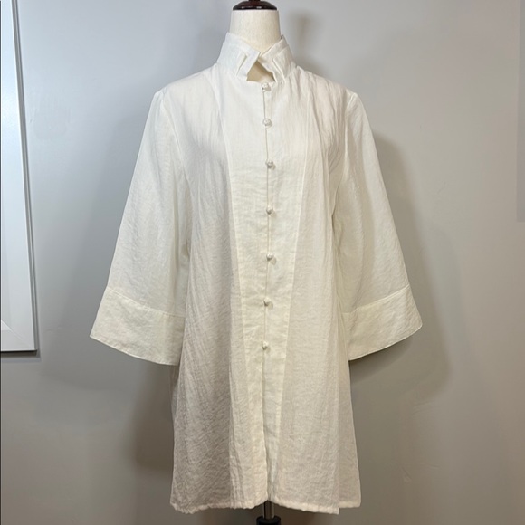 fridaze Tops - White Relaxed Fit Tunic with Three-Quarter Sleeves